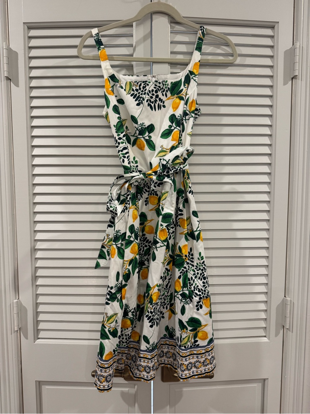 Roz & Ali White Lemon-Print Tie-Waist Midi Dress